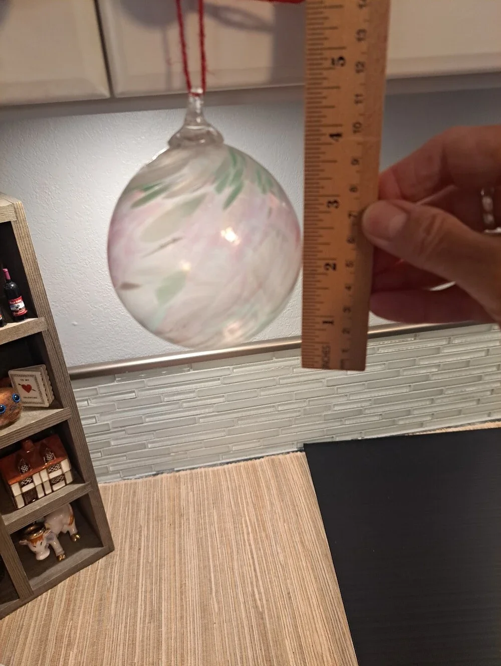 Hand Blown Glass Christmas Ball Ornament Bauble Witch Orb Pink 4”